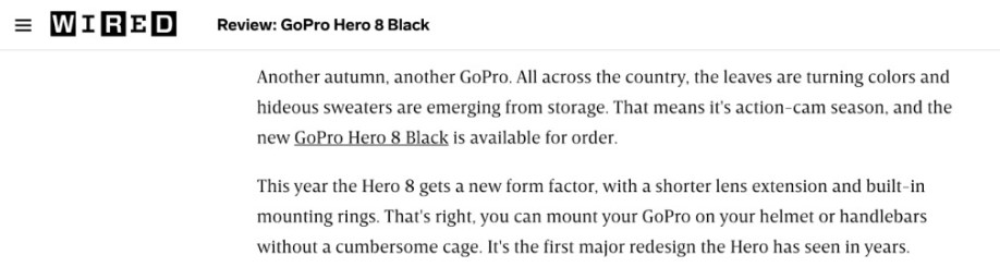 Backlink trên bài đánh giá của Wired về GoPro Hero 8 Black