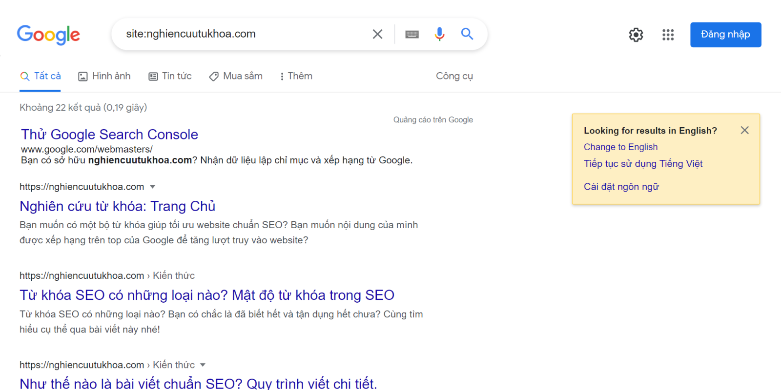 Cách kiểm tra Google Index hay chưa với google search