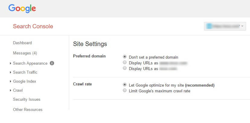 Google Search Console cho phép bạn đặt tên miền ưa thích của trang web của mình